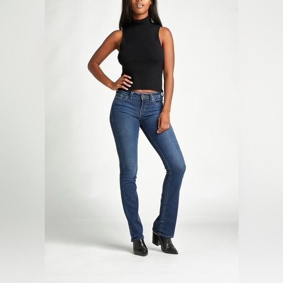Silver Aiko Mid Rise Slim Bootcut Jeans - Picture 1 of 13
